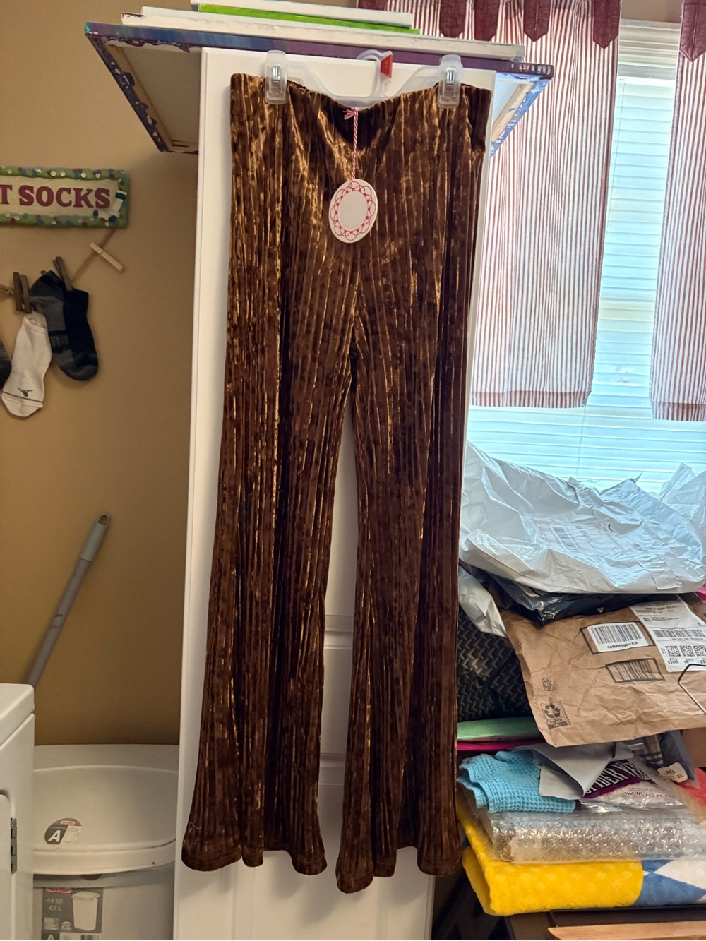 NWT Umgee Brown Crushed Velvet Wide-Leg Pants
